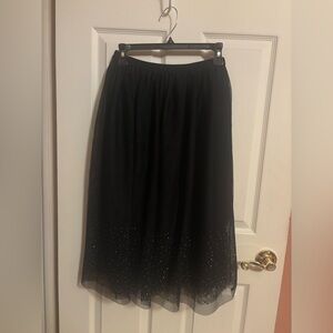 Black Sparkle Midi Skirt - Women's Elegant Layered Skirt